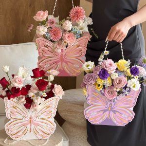 Handheld floral box, flower packaging, arrangement box, bouquet, material packaging, floristry handbag, butterfly flower box.